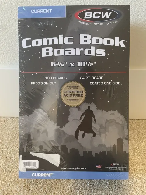 NEW Sealed BCW Comic Book Boards 100-Pack CURRENT Precision Cut 6.75 x 10.5!