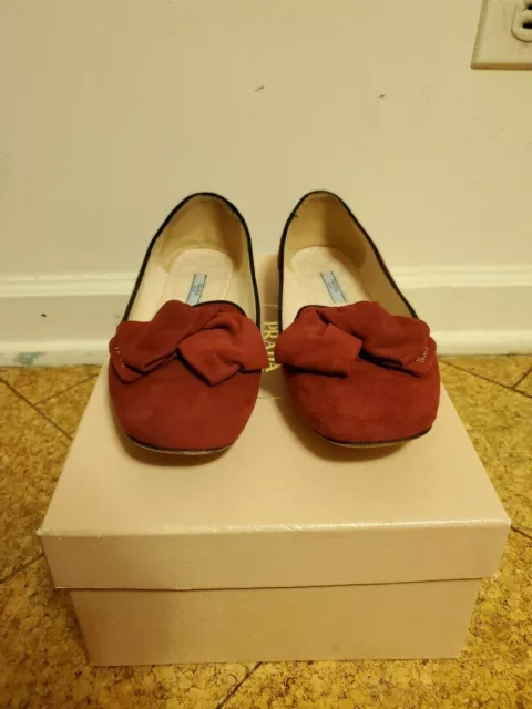 Red Suede Prada loafer/flats size 8.5 EU size 39 pre-owned