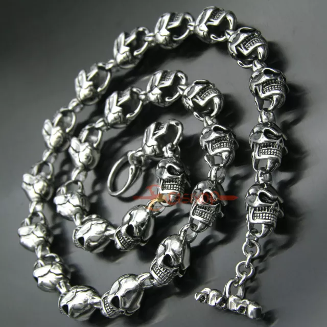 Men's Heavy Stainless Steel Skull Chain Link Necklace Retro Silver Gothic Punk