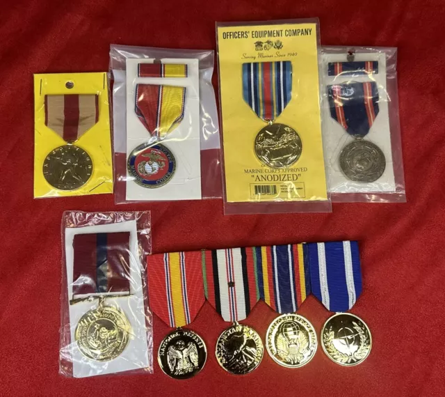 7 Official Issue & 2 Commemorative U.s. Marine Corps Anodized Medals