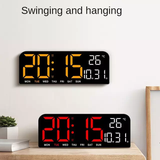 Reloj de pared digital LED alarma temperatura humedad pantalla grande modo nocturno NUEVO^