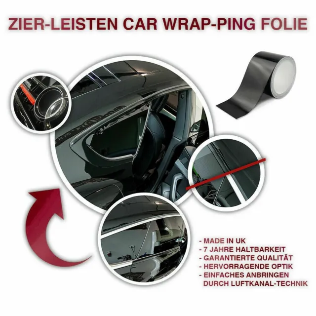 ZIERLEISTEN FOLIE CHROM-LEISTEN Schwarz Glanz Car-wrapping 10m x 7-8cm  Luftkanal EUR 16,49 - PicClick DE
