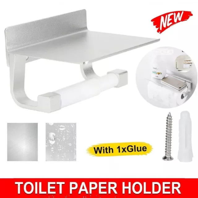 Mounted Toilet Paper Roll Holder Hook Bathroom Wall Storage Aluminum Phone Shelf