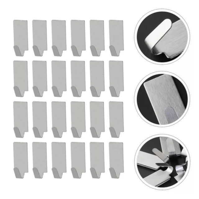 24 Pcs Adhesive Sundries Organizer Stainless Steel Hook Wall Mount