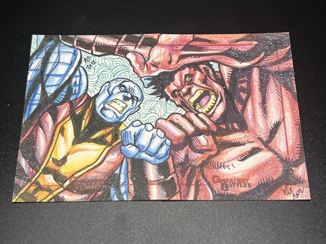 Marvel Greatest Battles Sketch Cards By Allen Geneta Red Hulk Vs colossus Nice!