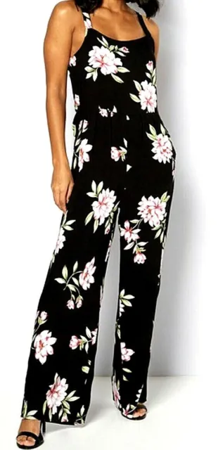 New Womens Apricot Floral Multiway Strap Jumpsuit Black RRP£27 Size M XL