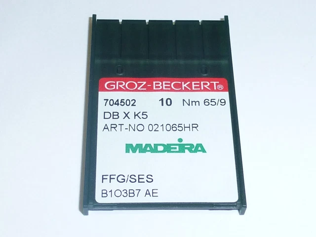 704502 DBXK5 65/9 FFG/SES 10 ud. agujas de máquina de bordar pistón redondo MADEIRA
