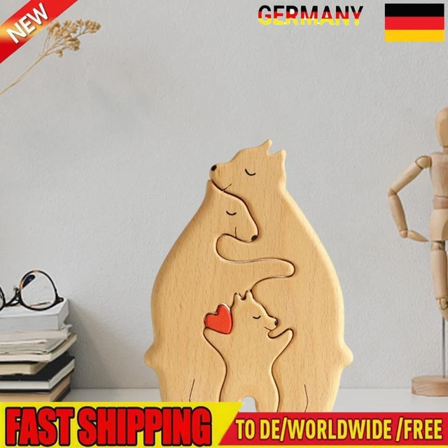 Holz-Familienpuzzle Bären dekorative Bären-Kunstskulptur aus Holz (C)