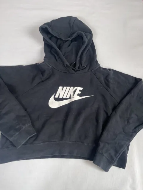 Nike Hoodie Women’s Size L Large Black Cropped Pullover Active Hooded Sweatshirt