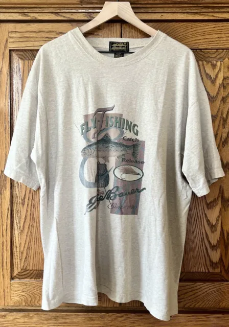 Vintage Eddie Bauer T-Shirt XL, Fly Fishing Graphic, Oversized, Made In USA