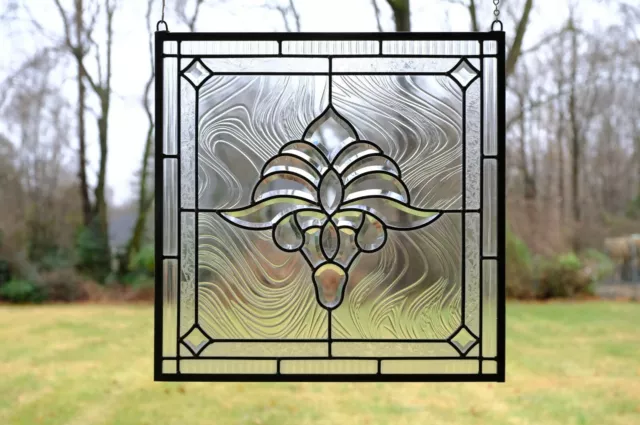 Handcrafted stained glass Clear Beveled window panel 20" x 20"