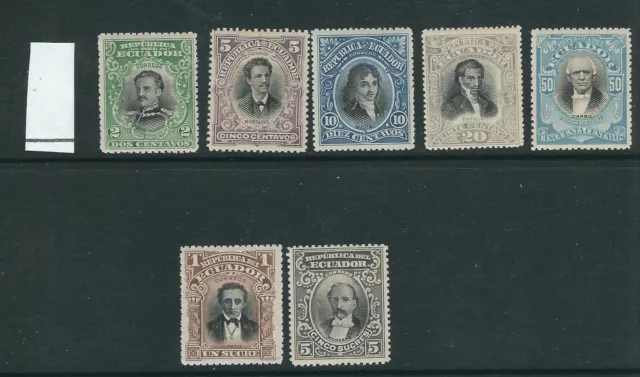 Équateur 1901 Carbo, Monroya Etc (Scott 146-152 Court 145) VF MNH / Mlh Frais