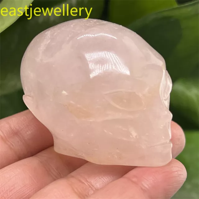 2" Carved Natural rose quartz alien skull Quartz Crystal Skull reiki healing 1pc