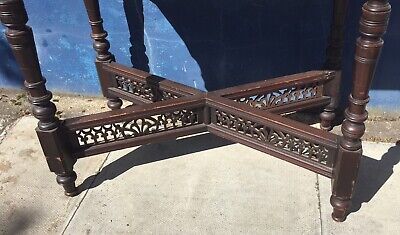 Antique Twist Top Open Card Hall Side Table Fretwork Base Marble Casters 3