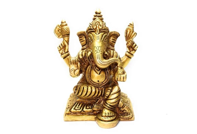 Lampada Ad Olio Da Parete Ganesh In Ottone Con Campane, Multicolore, Decorazione Puja Per Tempio Mandir, 24x11x8 Cm