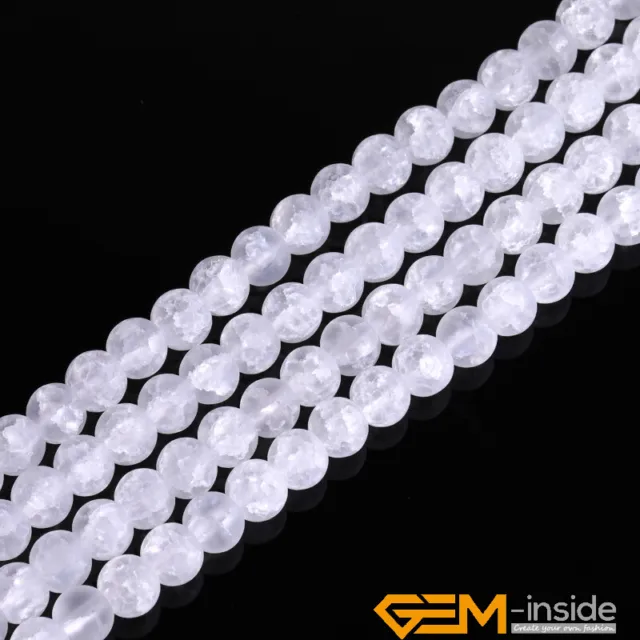 6mm-16mm Natural White Rock Crackle Crystal Quartz Frosted Round Beads 15" AU