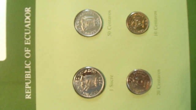 Coin Sets of All Nations Ecuador w/card 1946-1985 10 centavos 1946 20c 1981 2