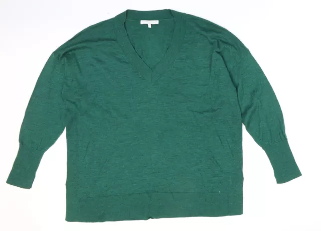 Maglione pullover da donna verde collo a V in lana taglia L