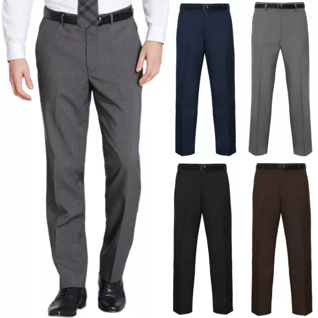 Mens Trousers Office Business Work Formal Casual Smart Belt Pockets Dress Pants