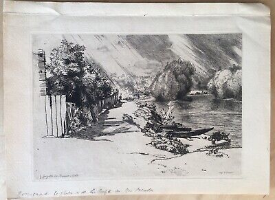 Gravure Eau Forte Originale Paysage Rivière par Felix Braquemond (1833-1892)