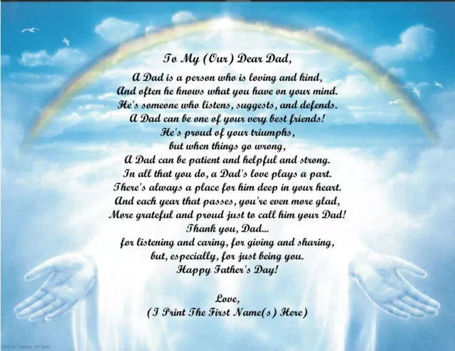Father's Day Gift 4 Dad from your Son, Daughter, 2+Children Personalized Poem #6