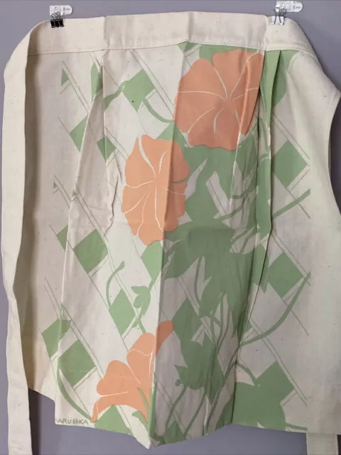 Vintage Marushka Screen Print Apron Flower Vine On Lattice EUC Textile Art