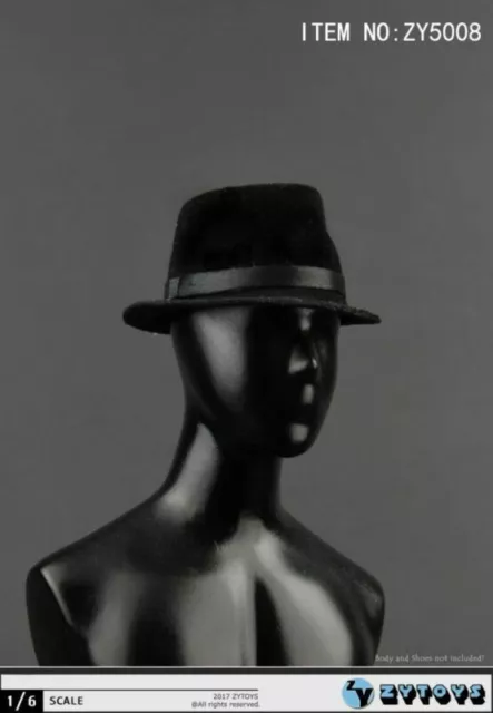 Casquettes chapeau matrimonial noir mâle ZYTOYS ZY5008 échelle 1/6 pour poupée figurine articulée 12 pouces 2