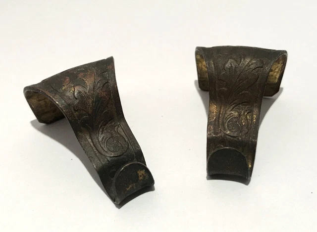 Antique Victorian Brass Picture Molding Rail Hooks X 2 - 1877 Patent Date