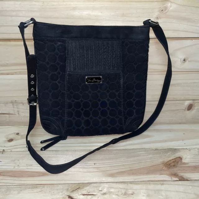 Vera Bradley Solid Black Quilted Shoulder Bag Green White Baroque Interior