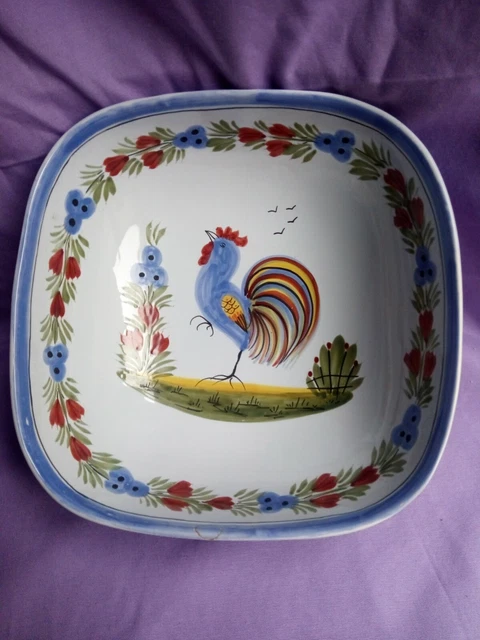 Joli Saladier Carre Faience Ceramique Hb Quimper Decor Au Coq