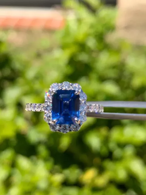 3CT EMERALD LAB-CREATED Blue Sapphire Halo Engagement Ring 14K White ...