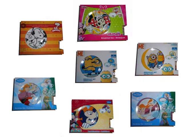 Disney Frühstücksset Geschirr 3tlg Mickey+Minni Maus Frozen Olaf Minions Snoopy