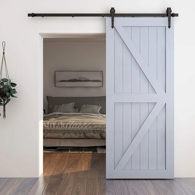 4-6.6FT Sliding Barn Door Hardware Kit Modern Closet Hang Style Track Rail Black