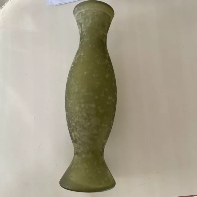 Mid century Modern Molted Green Glass Bud Vase Unsigned 11.75” Unique Glass Vase
