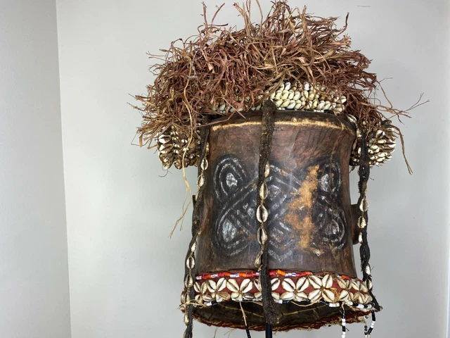 Kuba Helmet Mask Pwoo Itok Raffia Large Congo African Art 12" X 8" X 6" 7