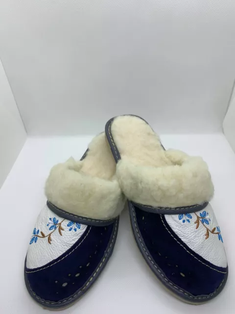 Pantoufles femmes en cuir et 100% laine chaudes automne-hiver