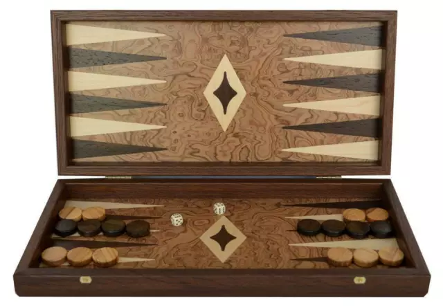 Manopoulos Nussbaum Burl traditionelles 15" Backgammon Set - Olivenholz Dame