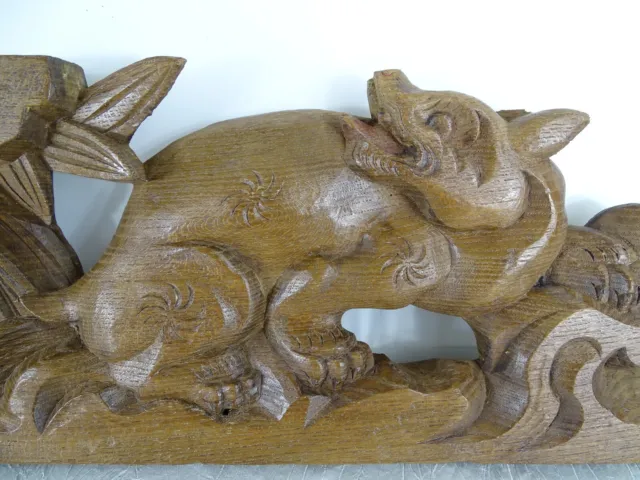 17.7" Antique French Hand Carved Wood Solid Oak Pediment  Animal   19th 3