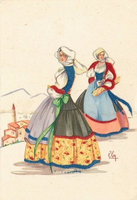 Cartolina Costumi Sardegna Bono Tempera di Lola Loy  Non Viaggiata