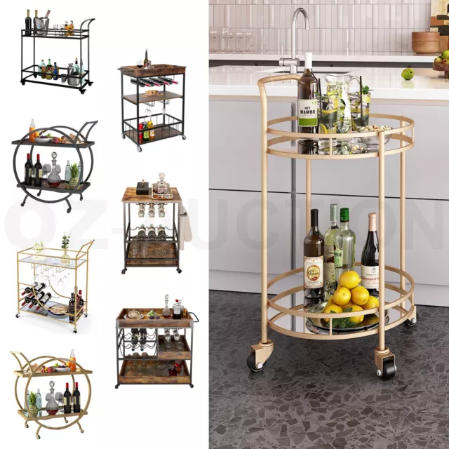 Bar Cart Drinks Rolling Trolley Coffee Tea Wine Cocktail Trolly Golden Black