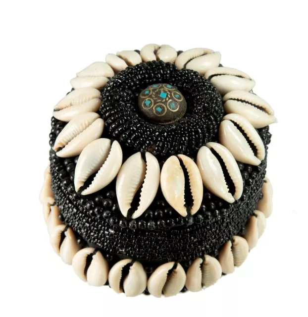 Boite à bijoux - tibétaine - Cauris et perles noires - Boîte Bijou Bijoux # 4840