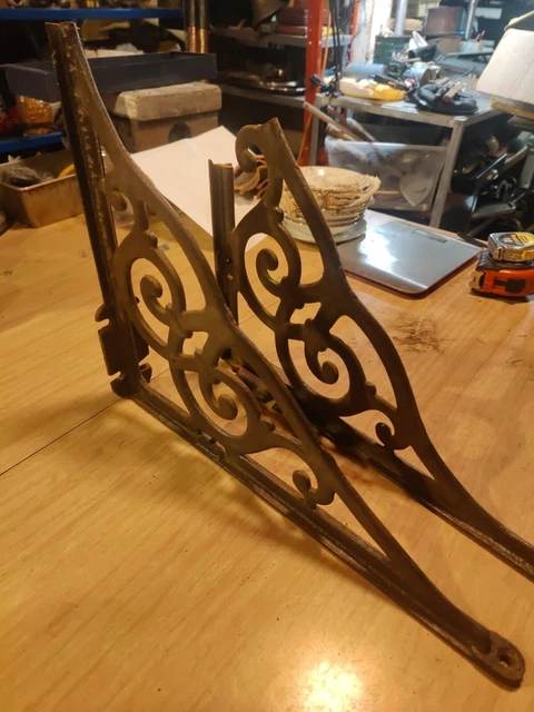 2 used to be Lg Matching Vtg 15" Ornate Metal SHELF BRACKET. MIW Quincy IL
