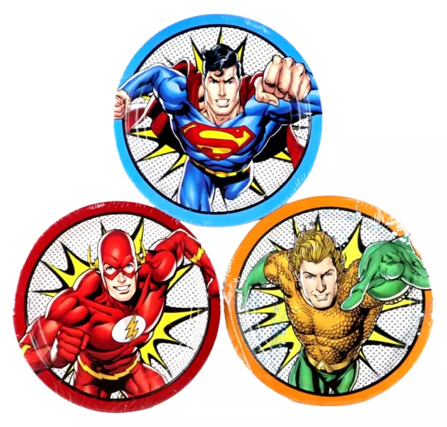 DC COMICS SUPER HERO BIRTHDAY PARTY PLATE LOT Superman Flash Aquaman Pack NEW