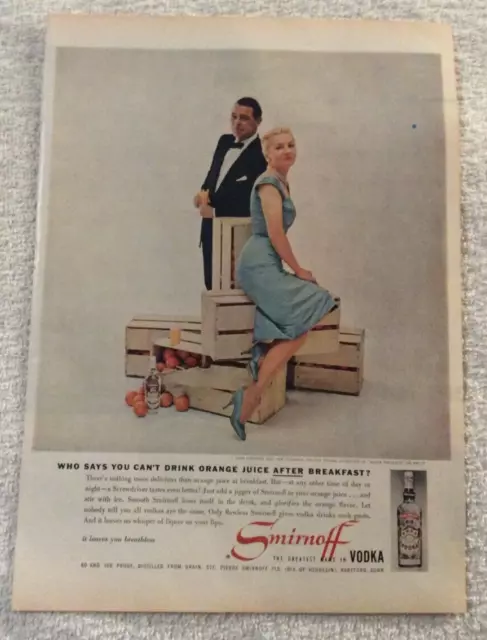 Smirnoff Vodka 80 and 100 Proof Vintage Print Ad 1959