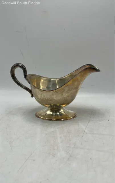 Vintage Silver Color Plated Art Deco Scroll Handle Footed Gravy Sauce Boat