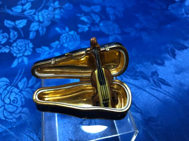 Authentic French Limoges Trinket Box Violin in Case Peint Main