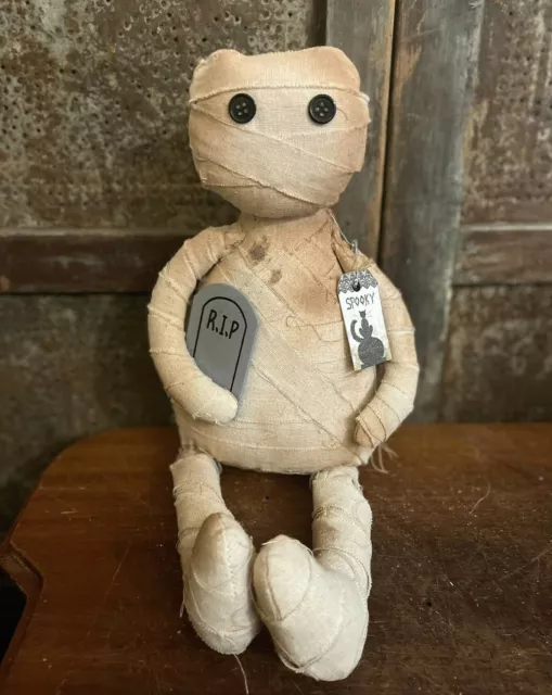 Grubby Primitive Tea Stained Spooky MUMMY Rag Doll Halloween Decor Figure 24"