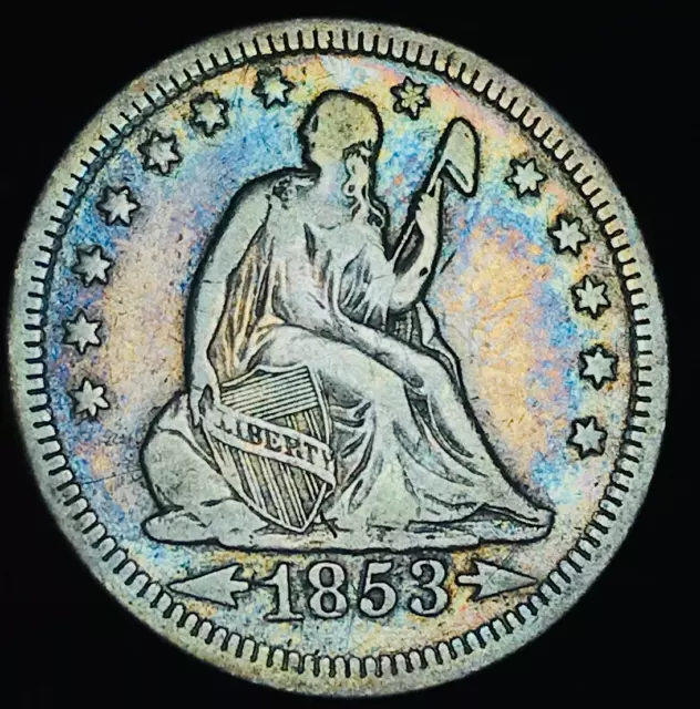 1853 Seated Liberty Quarter 25C RAYS ARROWS Choice 90% Silver US Coin CC21828