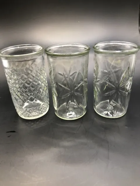 Juice Glasses, Jelly Jars, Clear Glass, Starburst SET of 2 & Diamond VTG