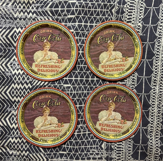 Coca-Cola Vintage Tin Coasters Set Of 4, 75th Anniversary Refreshing! Delicious!